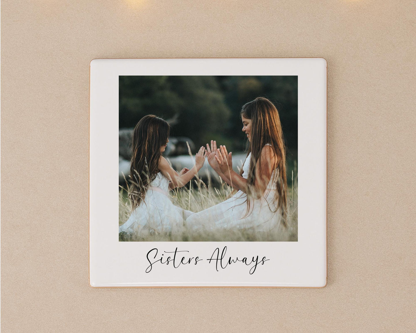 Personalised Ceramic Photo Tile With Text Polaroid Style Gift