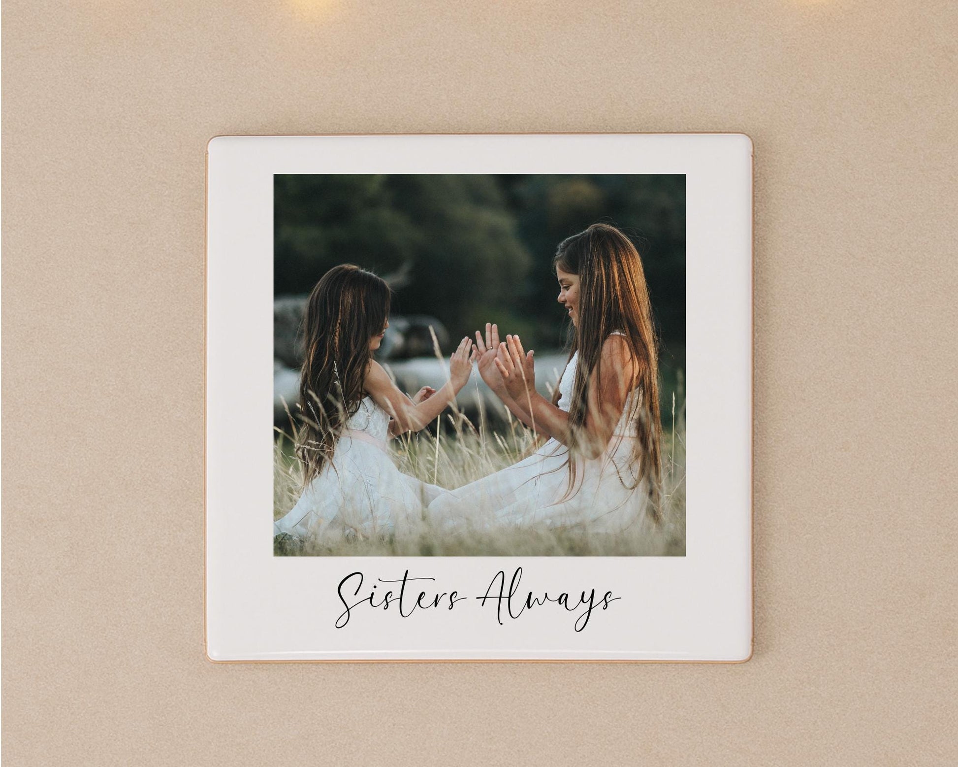 Personalised Ceramic Photo Tile With Text Polaroid Style Gift
