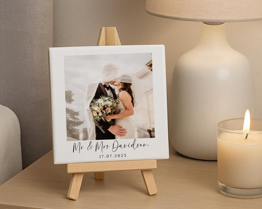Personalised Wedding Ceramic Photo Tile With Text Couple Gift
