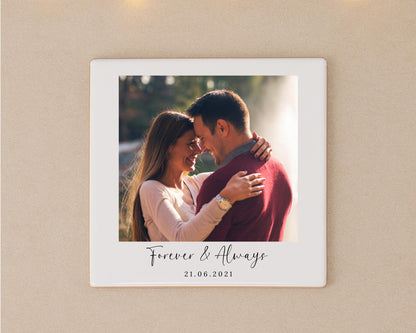 Personalised Couple Ceramic Photo Tile With Text Anniversary Gift