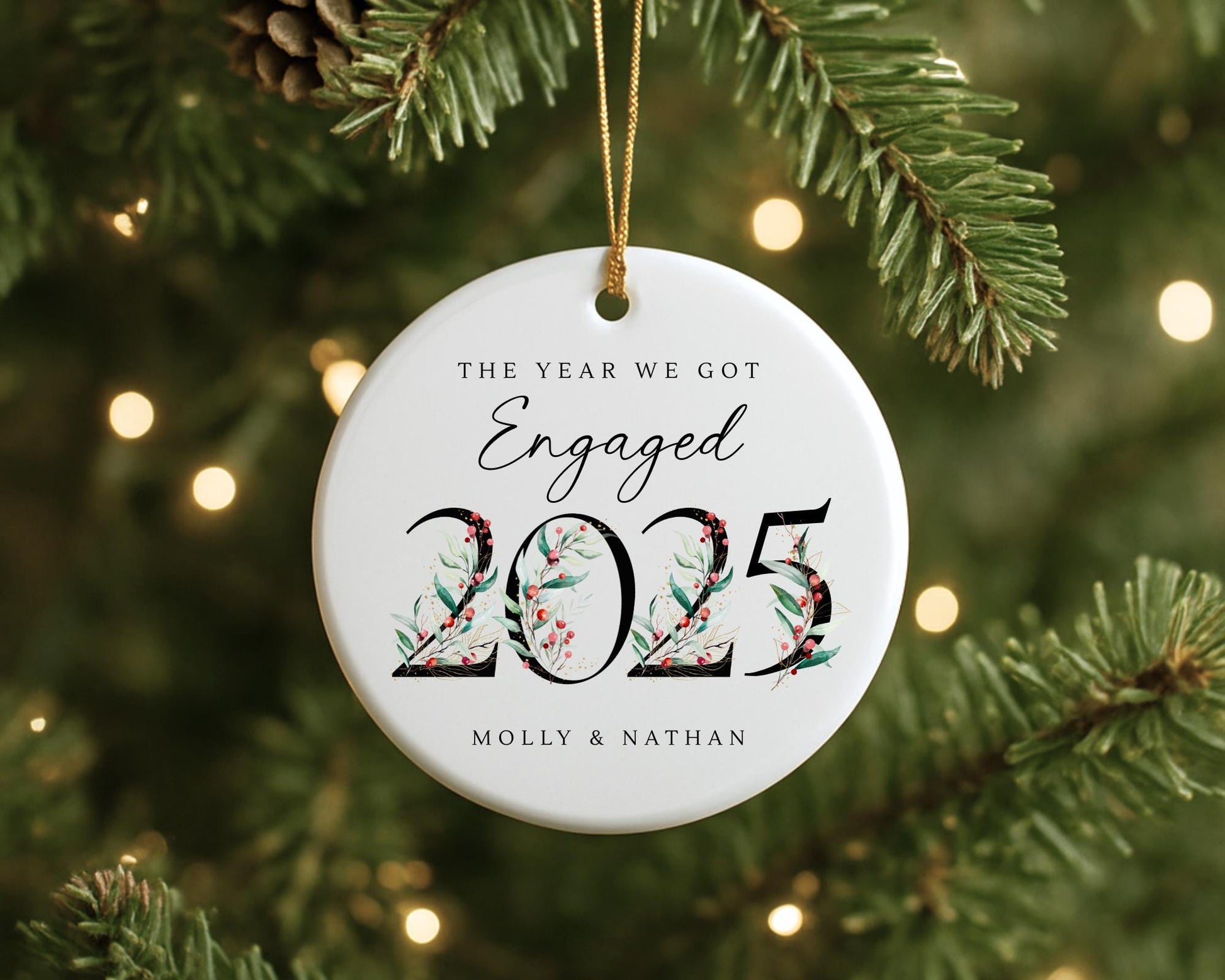 First Christmas Engaged Personalised Ceramic Ornament Engagement Decoration