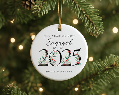 First Christmas Engaged Personalised Ceramic Ornament Engagement Decoration