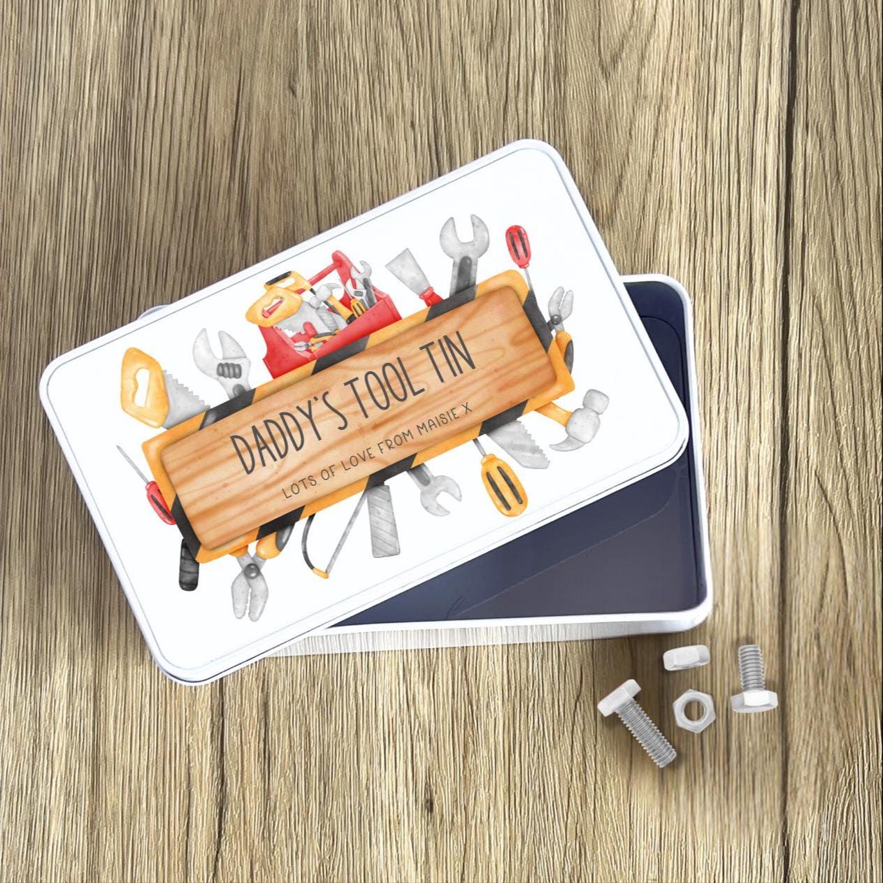 Personalised Tools Tin Gift For Grandad, Daddy, Dad - Custom Storage Box
