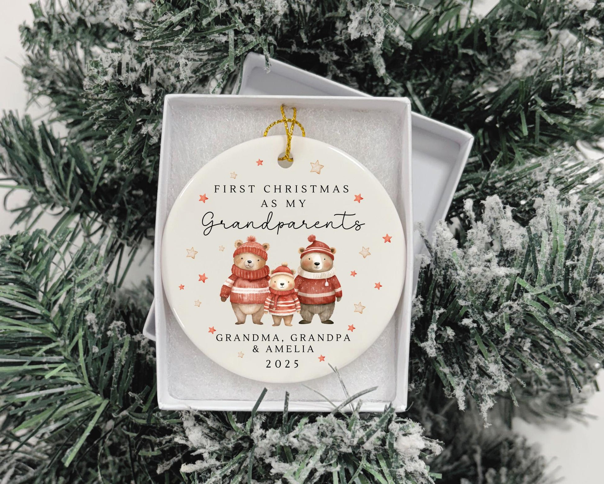 First Christmas As Grandparents Bauble Ornament Personalised Family Xmas Decoration Gift