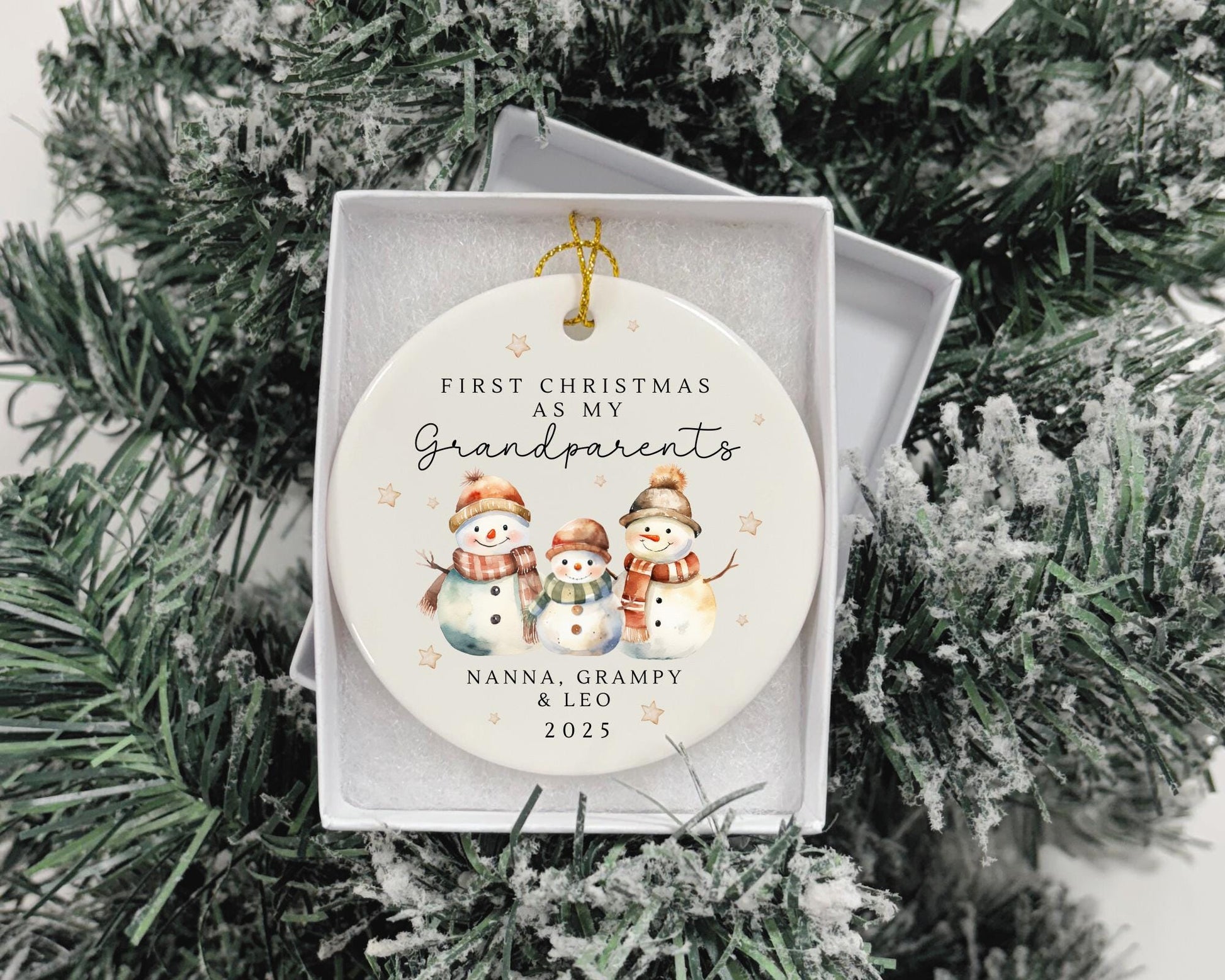 First Christmas As Grandparents Personalised Bauble Ornament Snowman Gift