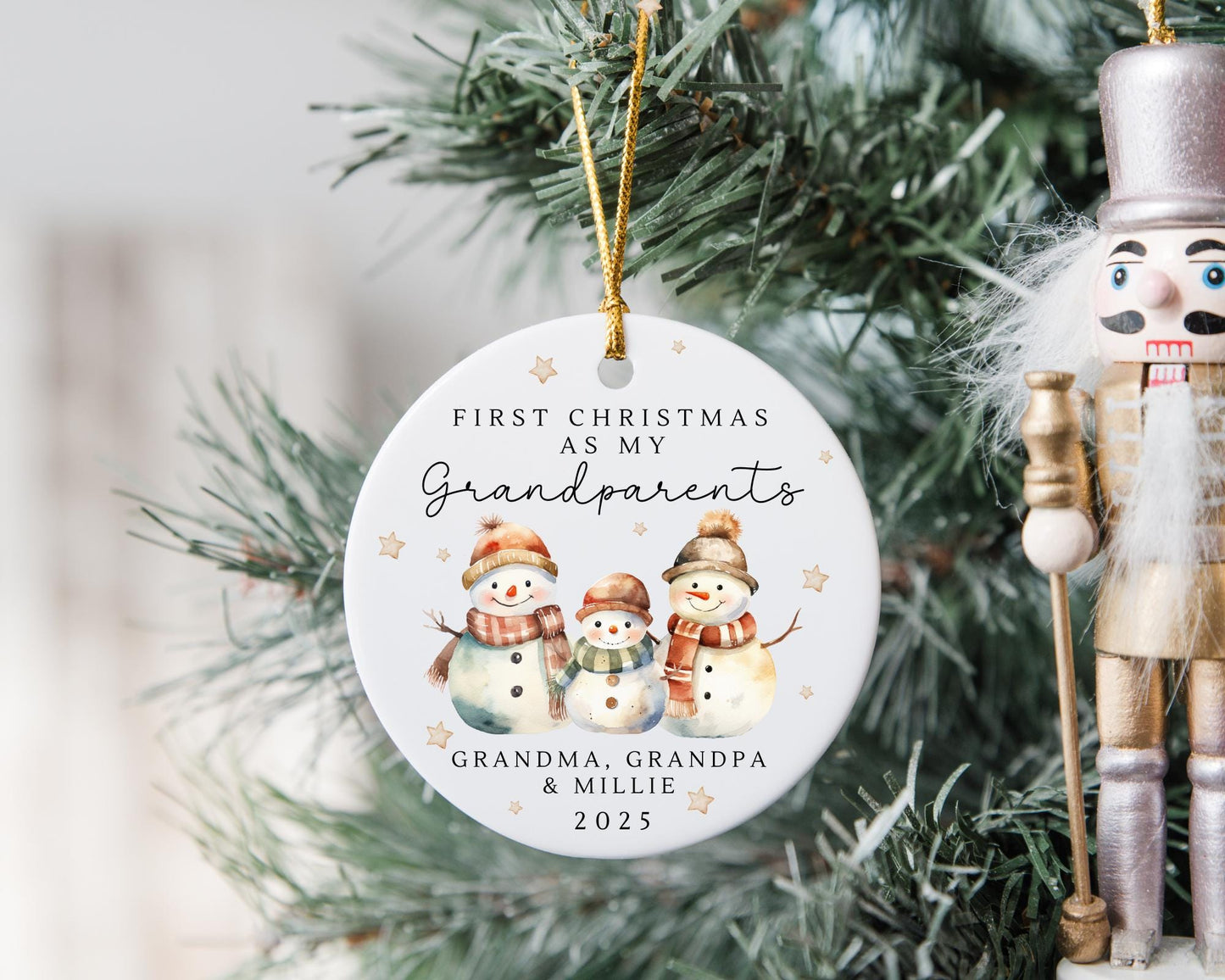 First Christmas As Grandparents Personalised Bauble Ornament Snowman Gift