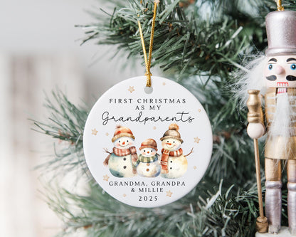 First Christmas As Grandparents Personalised Bauble Ornament Snowman Gift