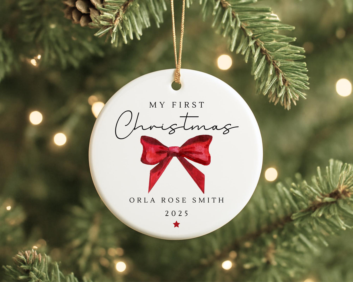 My First Christmas Ornament Personalised Bow Baby First Xmas Decoration Gift