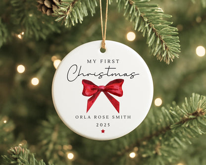 My First Christmas Ornament Personalised Bow Baby First Xmas Decoration Gift