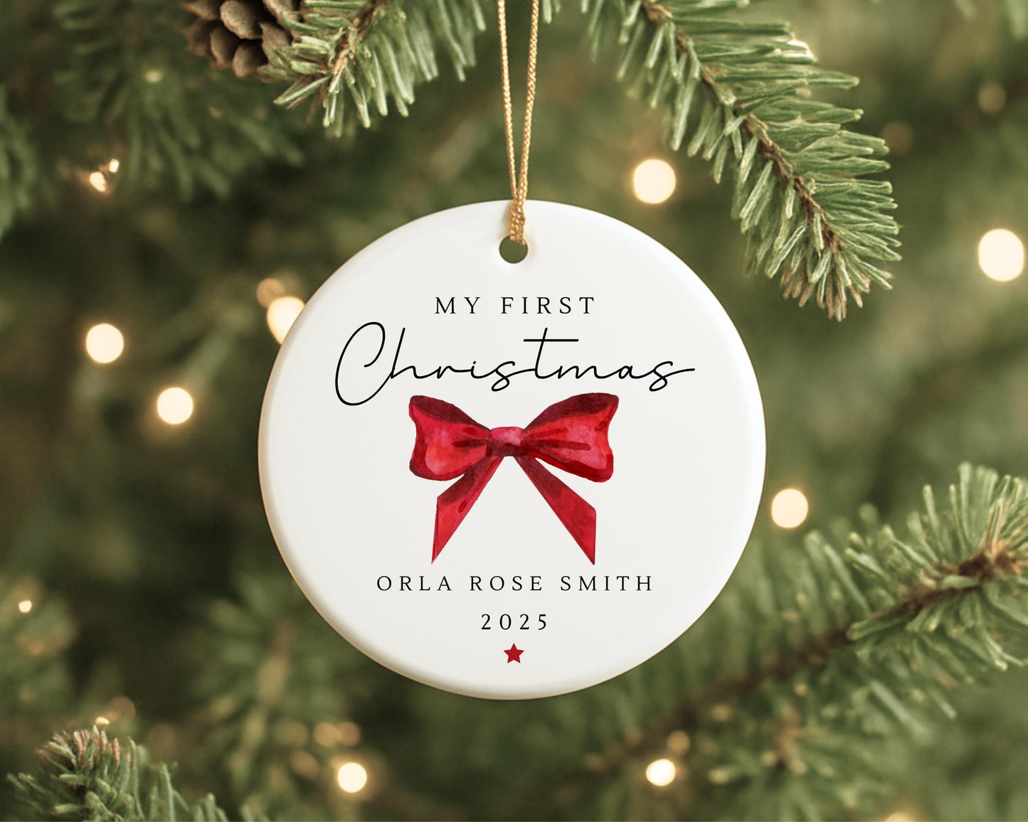 My First Christmas Ornament Personalised Bow Baby First Xmas Decoration Gift
