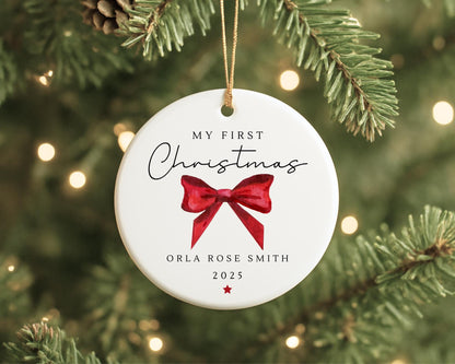 My First Christmas Ornament Personalised Bow Baby First Xmas Decoration Gift