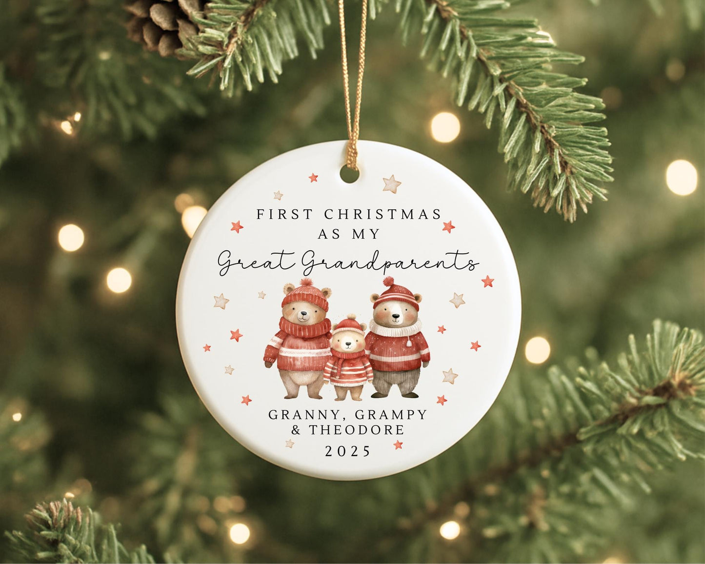 First Christmas As Great Grandparents Bauble Ornament Personalised Family Xmas Decoration Gift