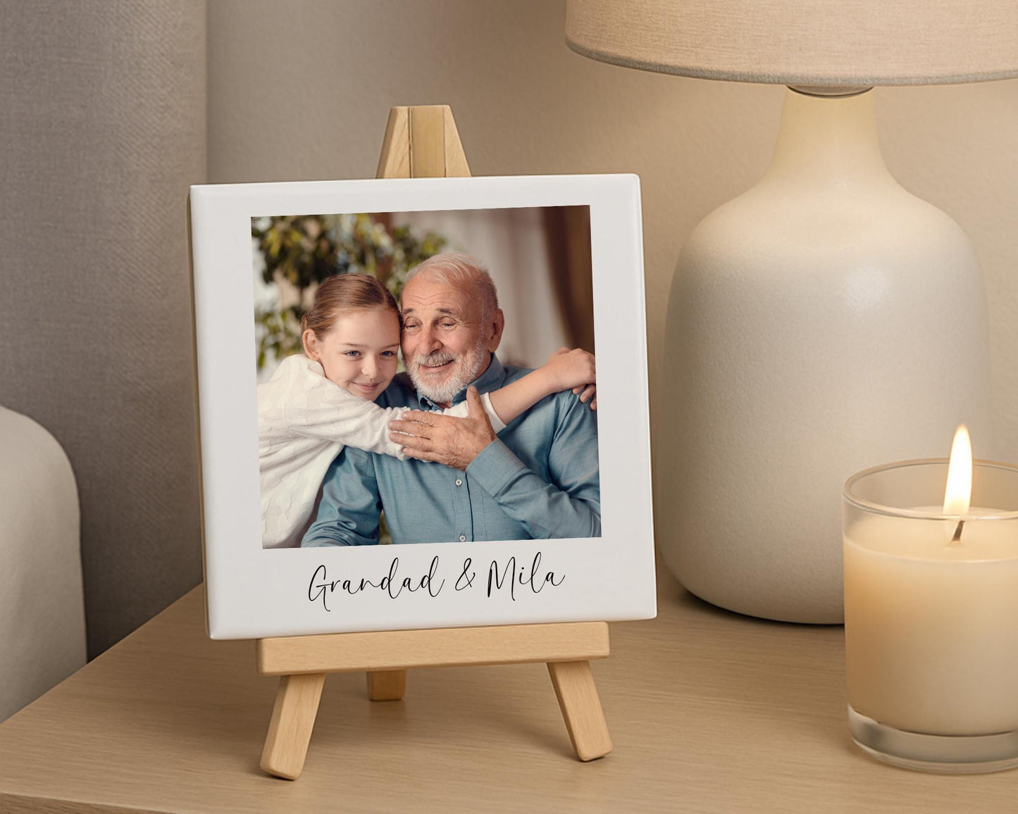 Personalised Grandparents Photo Tile Ceramic Custom Text Gift