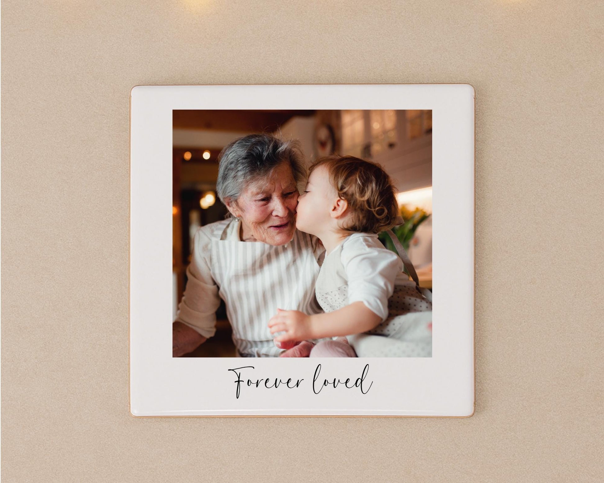 Personalised Memorial Ceramic Photo Tile With Text Polaroid Style Gift