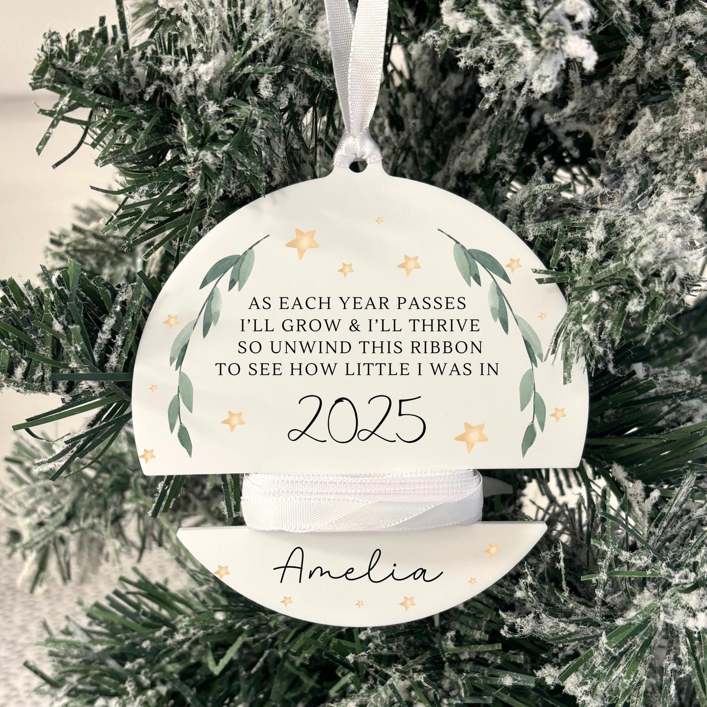 Childs Height Bauble Personalised Christmas Decoration 2025 Ribbon Baby Keepsake