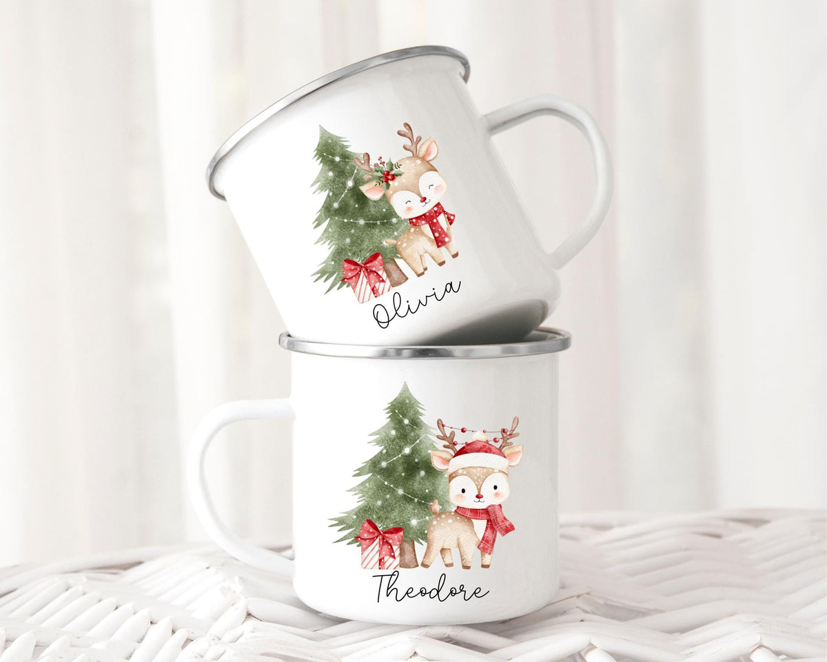 Personalised Children's Christmas Mug Enamel Kids Cup Gift