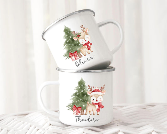 Personalised Children's Christmas Mug Enamel Kids Cup Gift