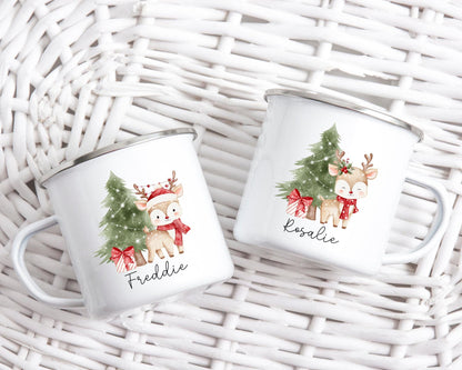 Personalised Children's Christmas Mug Enamel Kids Cup Gift