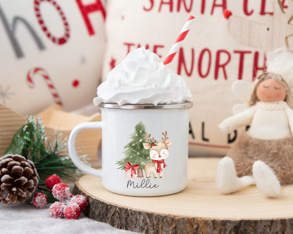 Personalised Children's Christmas Mug Enamel Kids Cup Gift