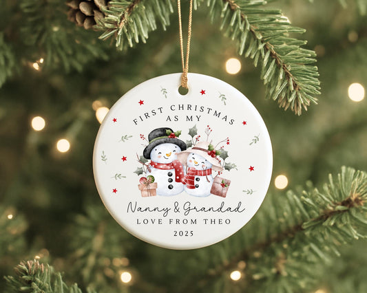 First Christmas As Nanny & Grandad Personalised Bauble Ornament Grandparents Xmas Decoration Gift