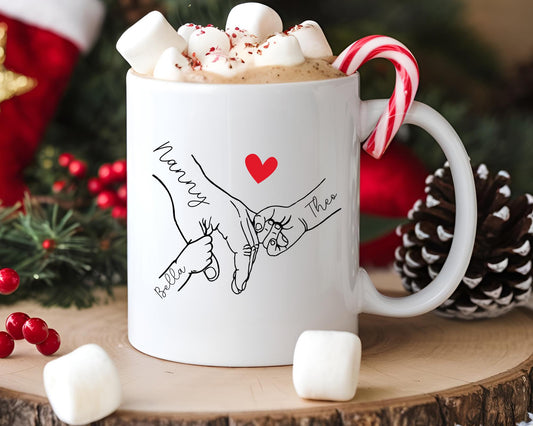 Personalised Holding Hangs Mug Parent Grandparent & Children Christmas Gift