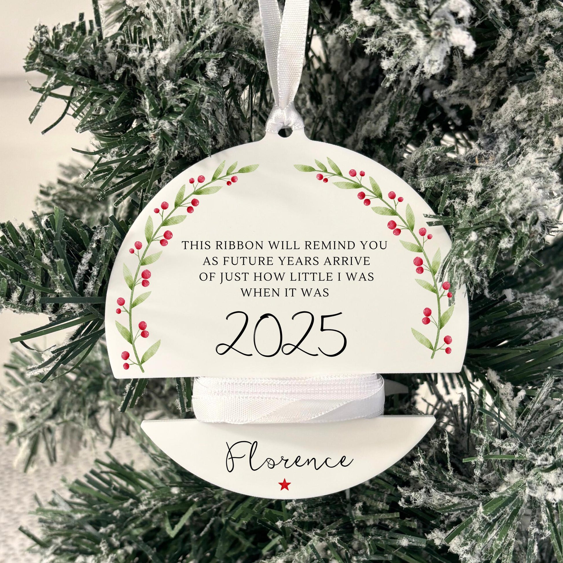 Childs Height Bauble Personalised Christmas Decoration 2025 Ribbon Baby Keepsake