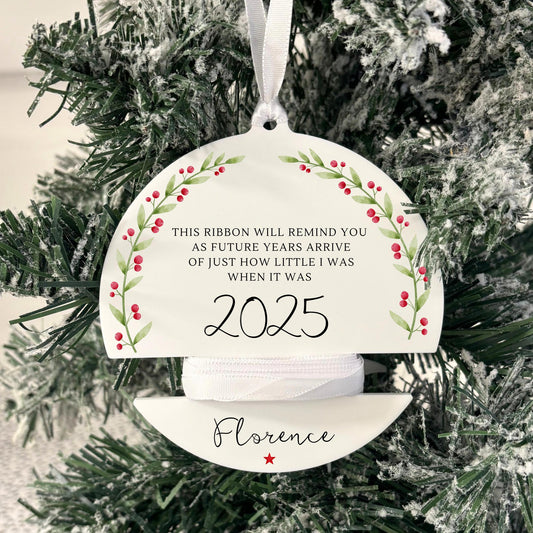 Childs Height Bauble Personalised Christmas Decoration 2025 Ribbon Baby Keepsake
