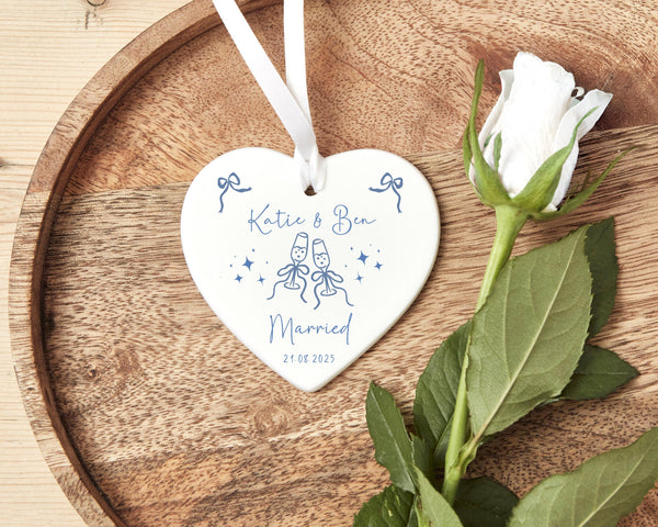Personalised Wedding Ceramic Ornament Keepsake: Newly Married Couple Gift