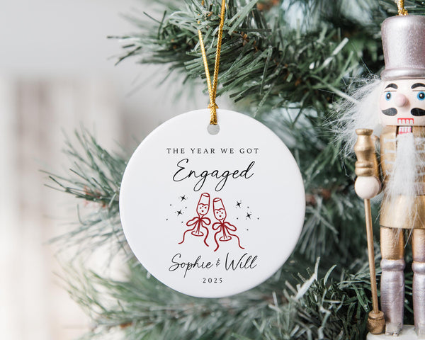 First Christmas Engaged Bauble Personalised Couple Engagement Ceramic Decoration Gift