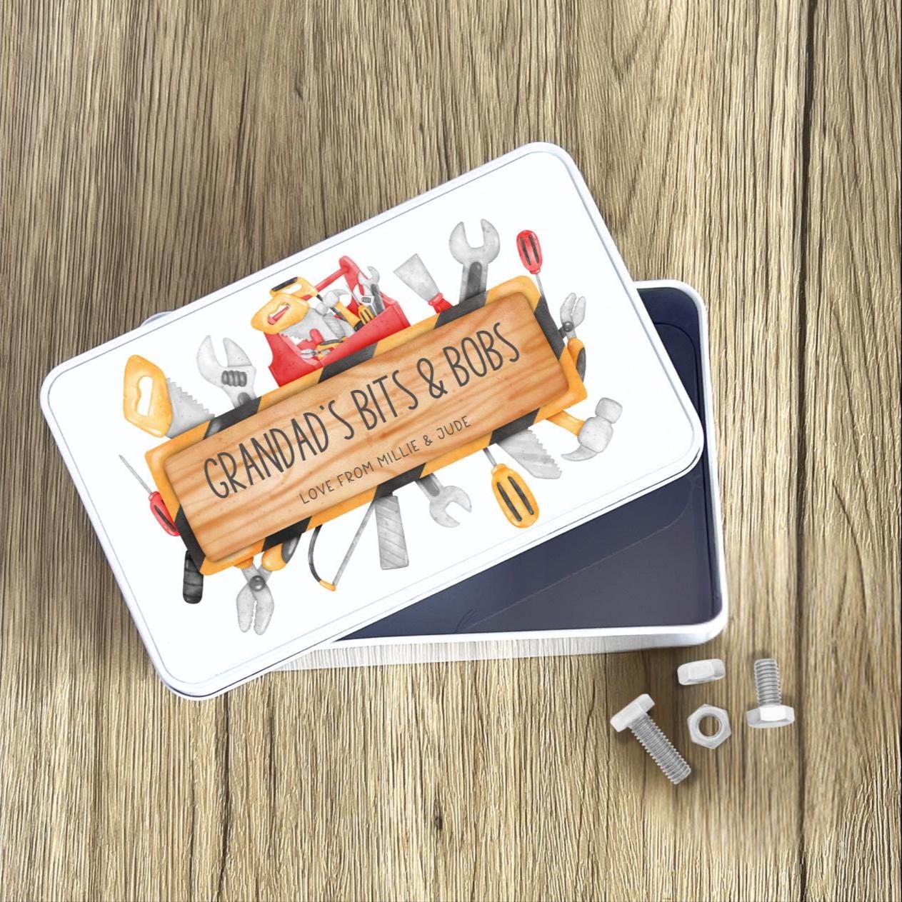 Personalised Tools Tin Gift For Grandad, Daddy, Dad - Custom Storage Box