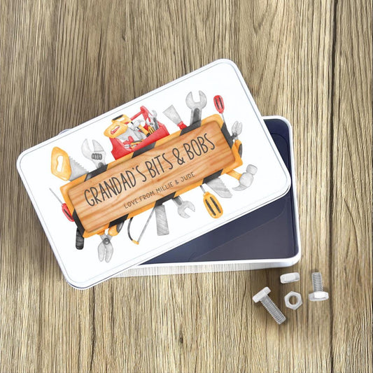 Personalised Tools Tin Gift For Grandad, Daddy, Dad - Custom Storage Box