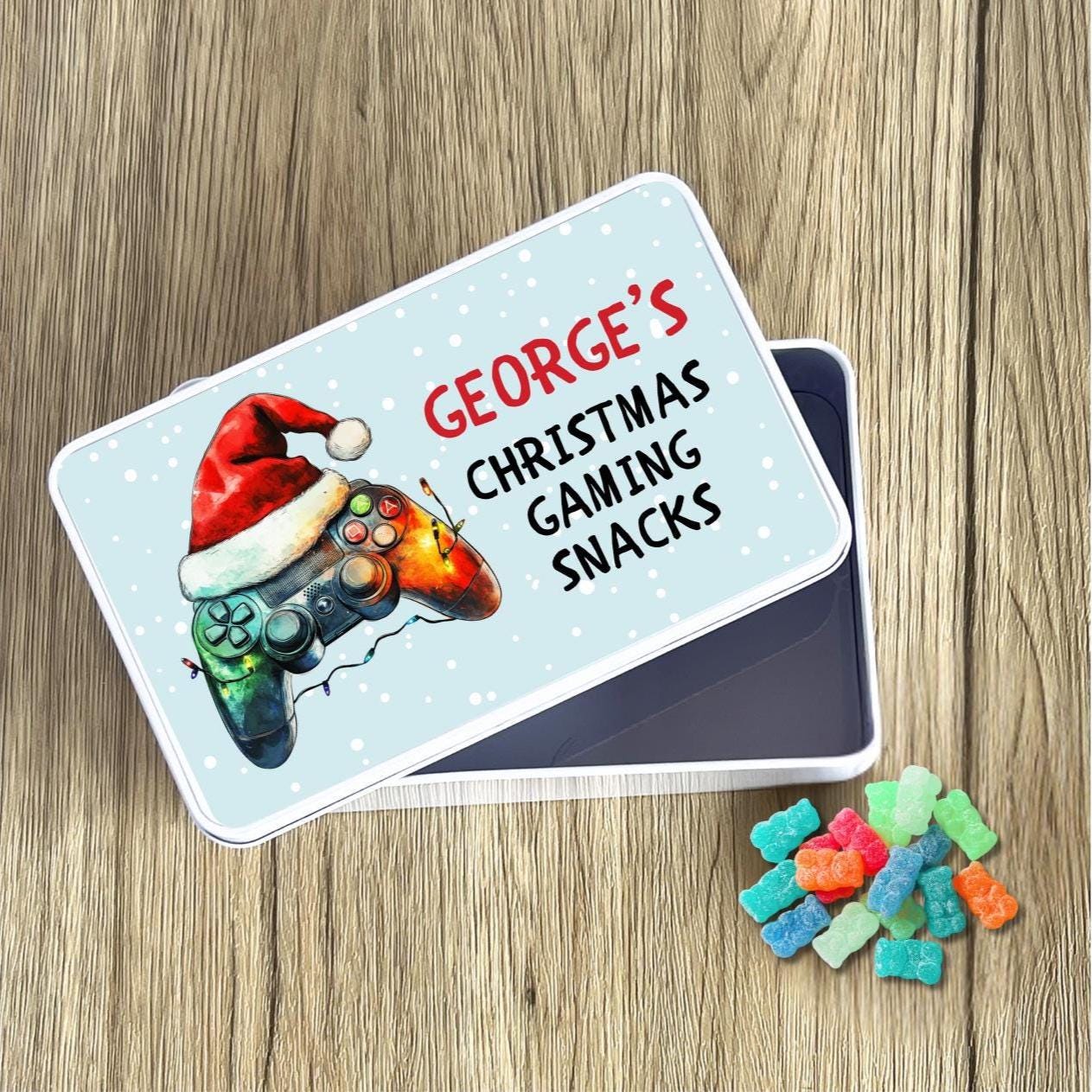 Personalised Christmas Gaming Snacks Tin Xmas Eve Gamer Treats Gift