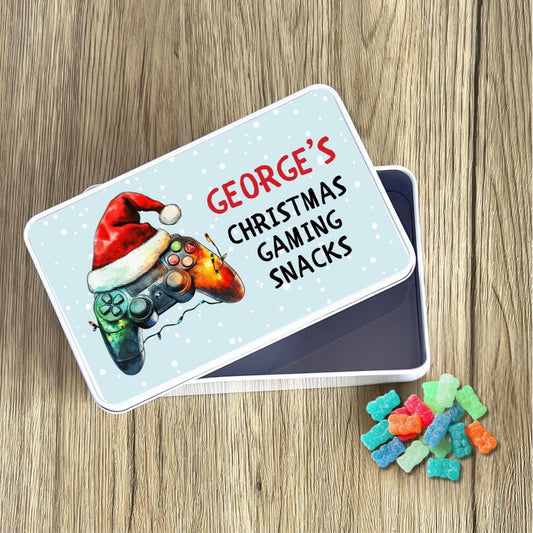 Personalised Christmas Gaming Snacks Tin Xmas Eve Gamer Treats Gift