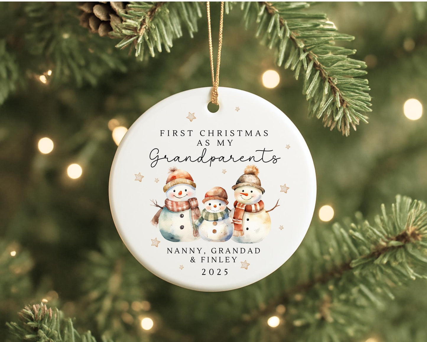 First Christmas As Grandparents Personalised Bauble Ornament Snowman Gift