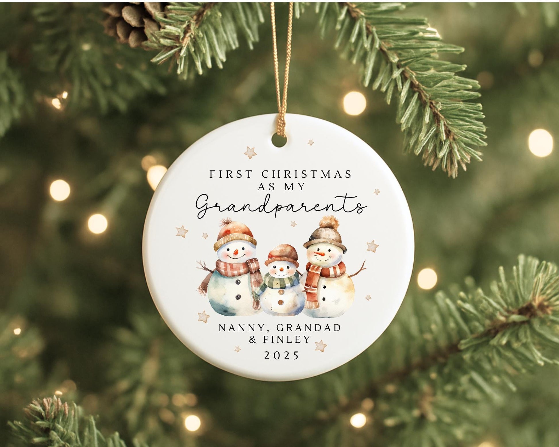 First Christmas As Grandparents Personalised Bauble Ornament Snowman Gift
