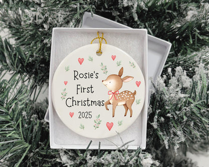 First Christmas Decoration Personalised Baby 1st Xmas Tree Deer Ornament