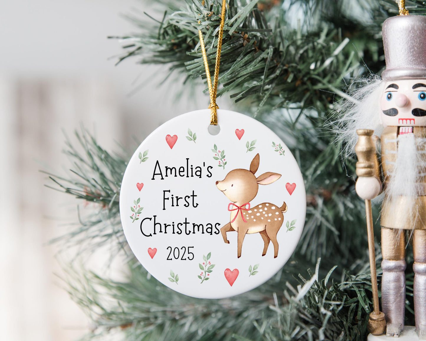 First Christmas Decoration Personalised Baby 1st Xmas Tree Deer Ornament