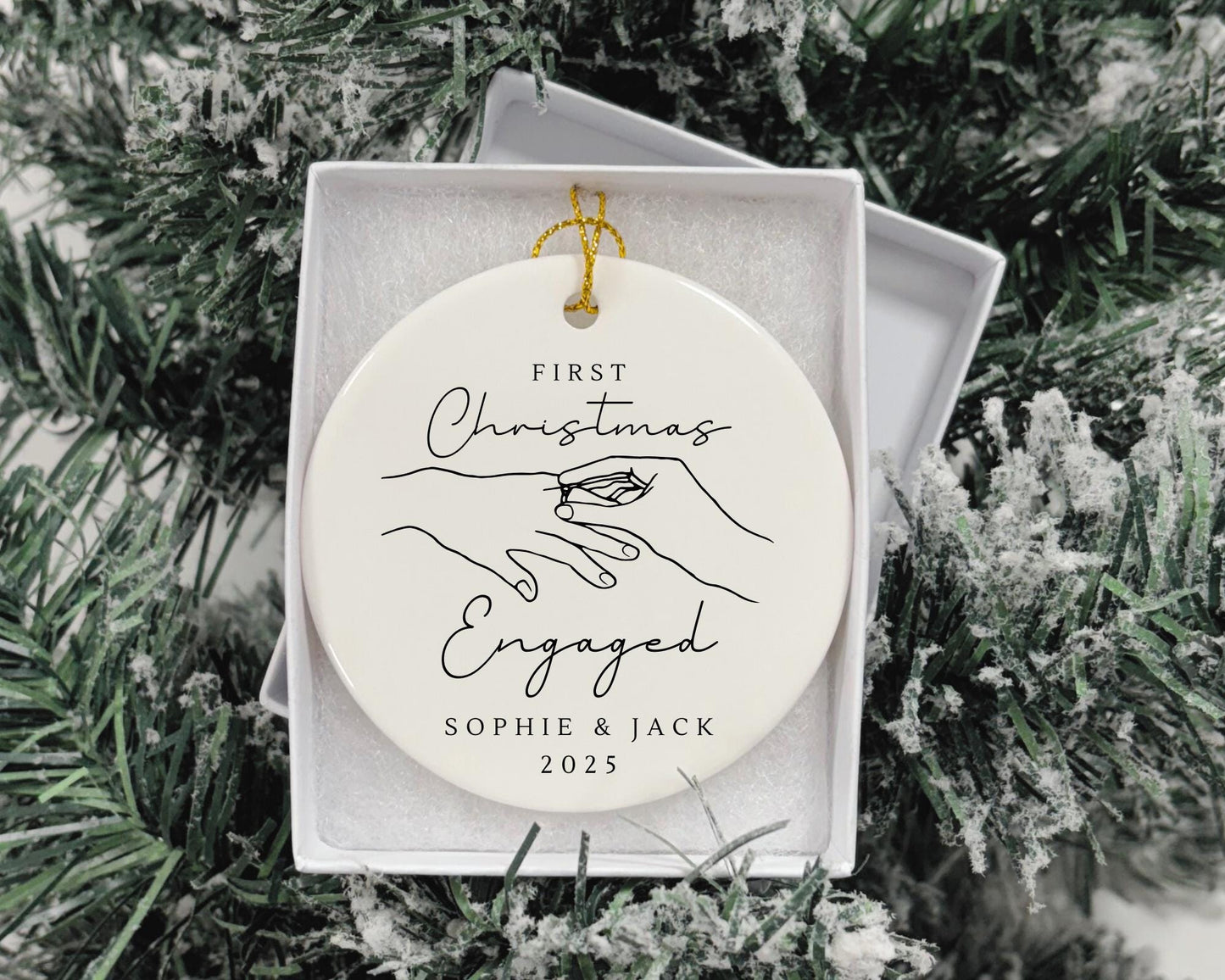 First Christmas Engaged Decoration Personalised Fiance Couple Ornament Gift
