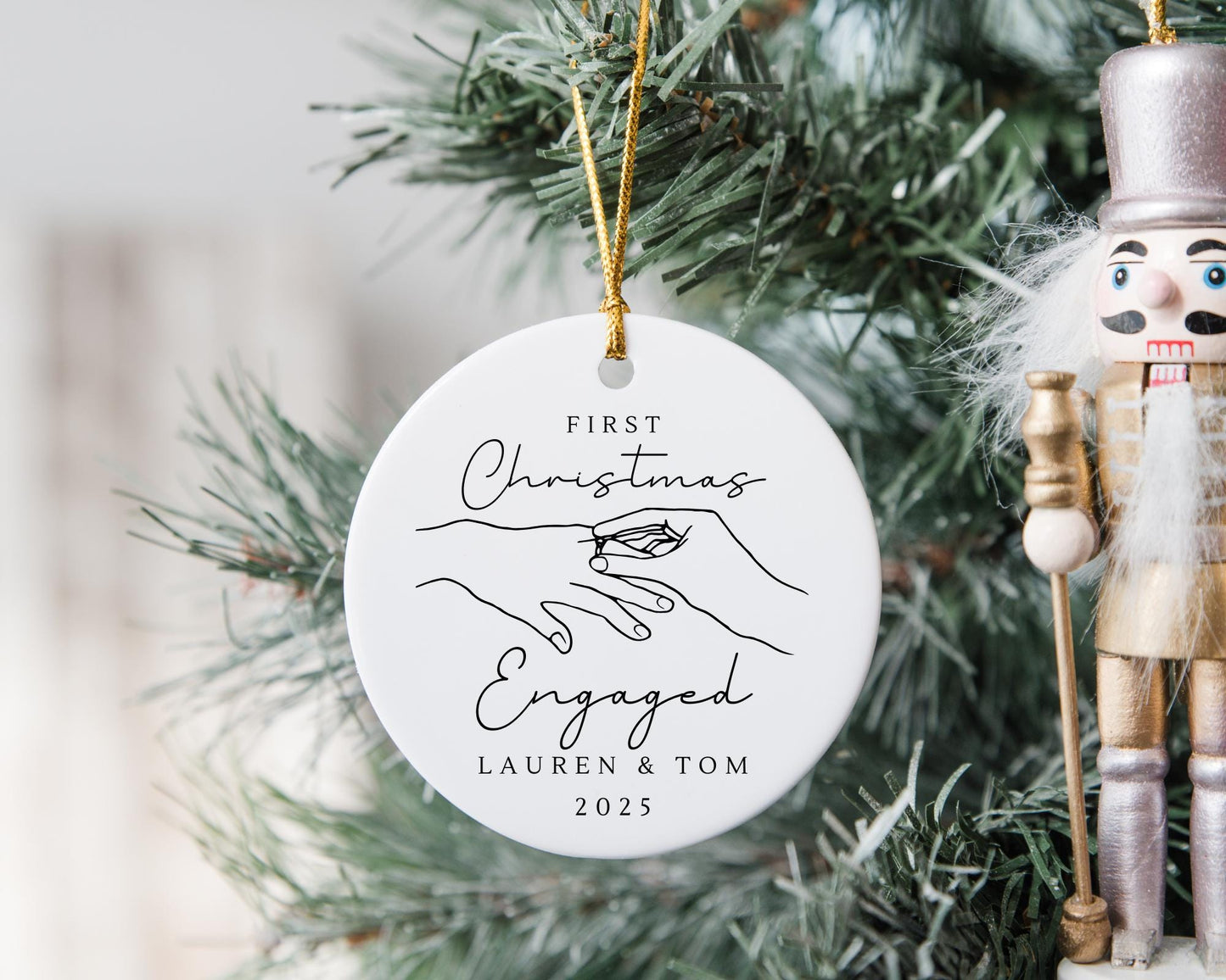 First Christmas Engaged Decoration Personalised Fiance Couple Ornament Gift