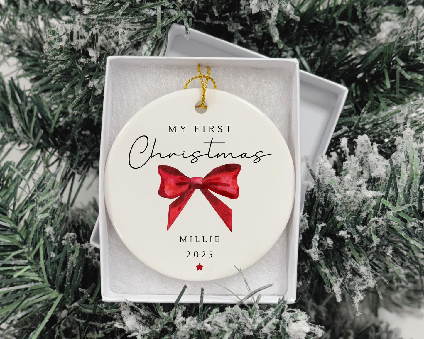 My First Christmas Ornament Personalised Bow Baby First Xmas Decoration Gift