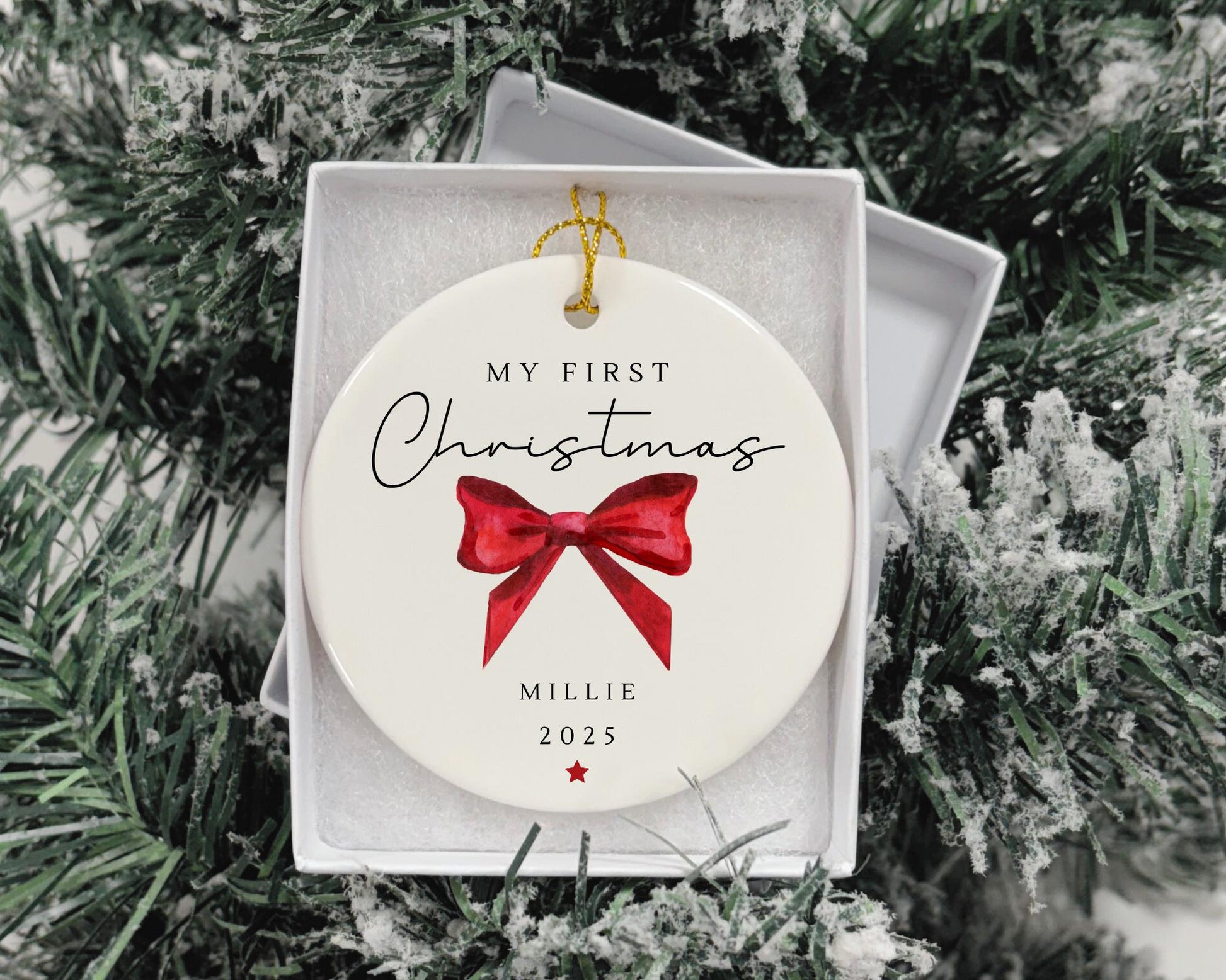 My First Christmas Ornament Personalised Bow Baby First Xmas Decoration Gift