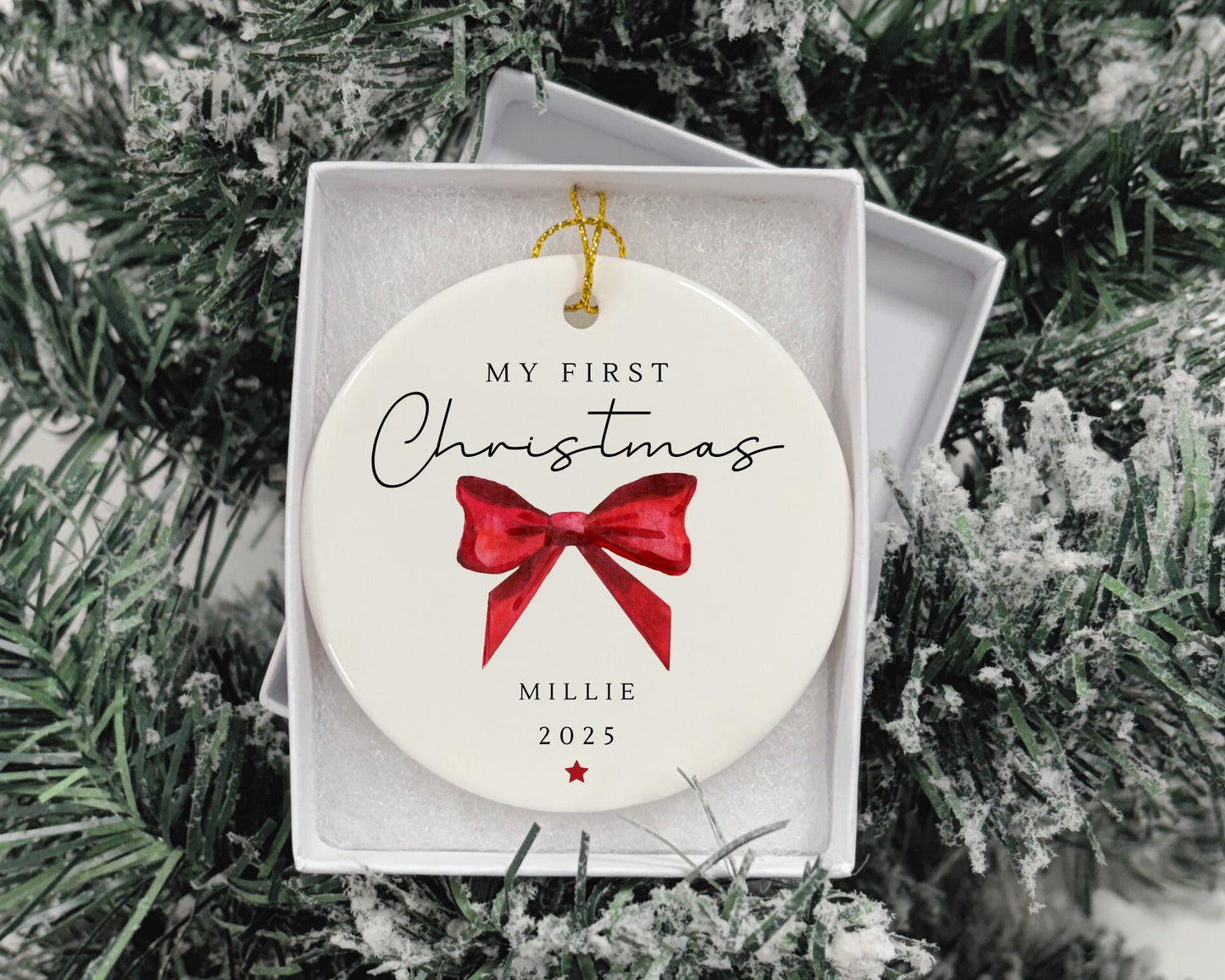 My First Christmas Ornament Personalised Bow Baby First Xmas Decoration Gift