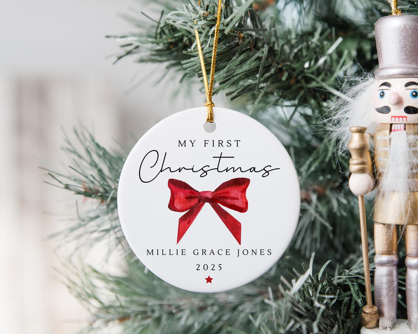 My First Christmas Ornament Personalised Bow Baby First Xmas Decoration Gift