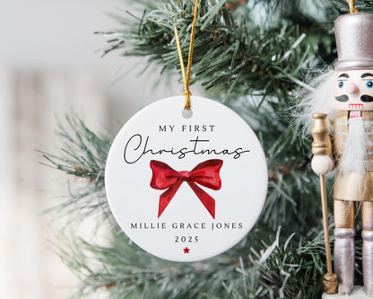 My First Christmas Ornament Personalised Bow Baby First Xmas Decoration Gift