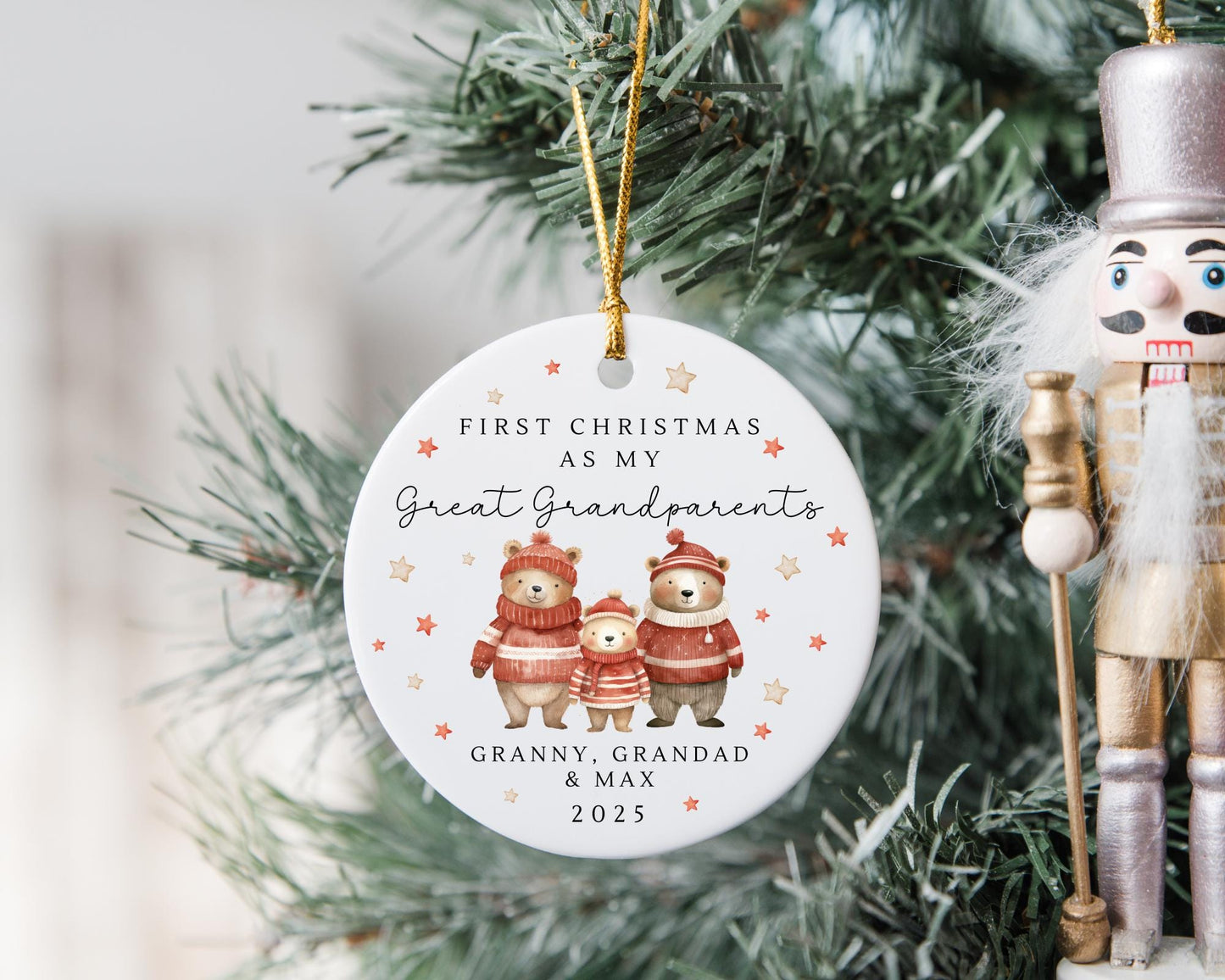 First Christmas As Great Grandparents Bauble Ornament Personalised Family Xmas Decoration Gift