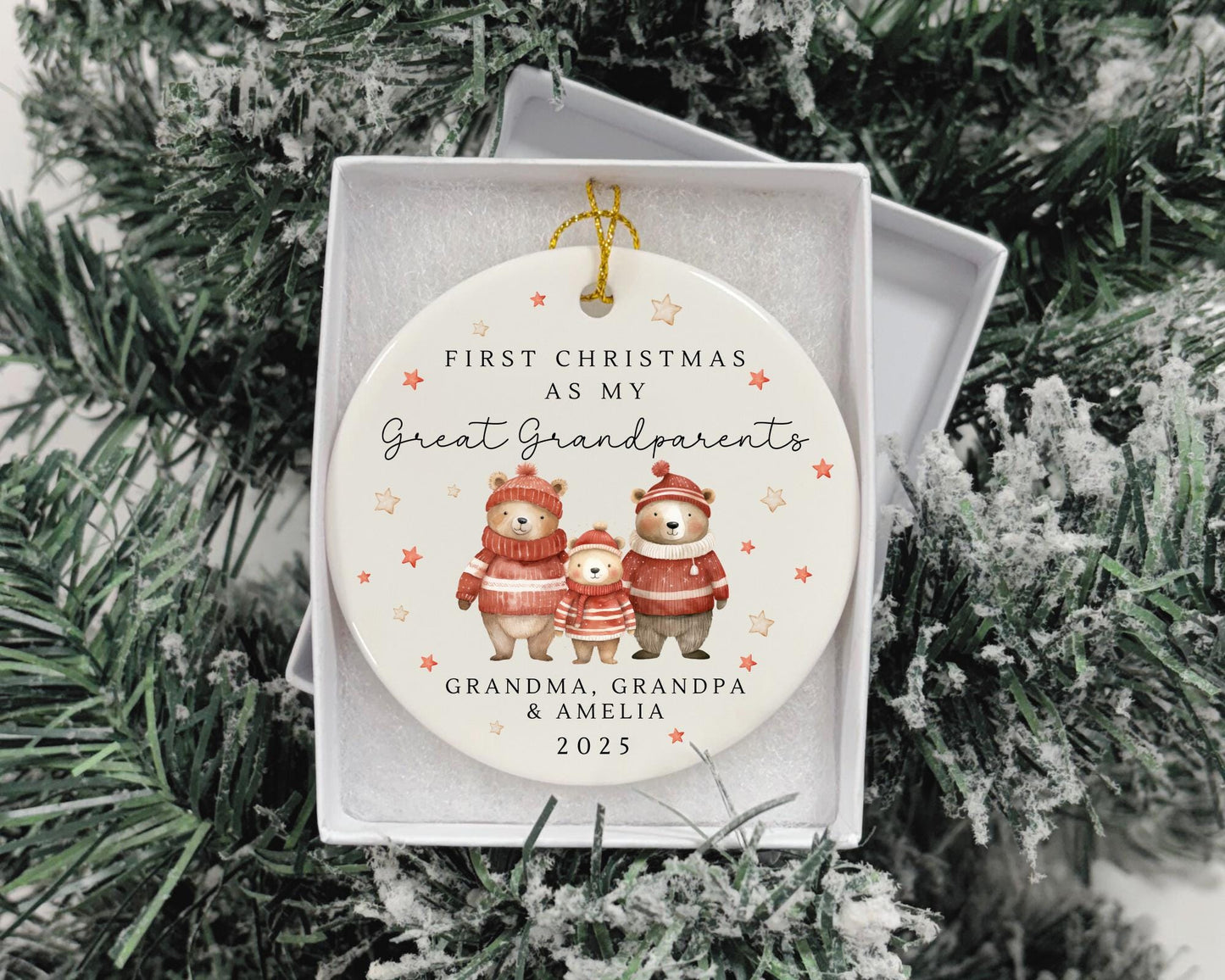 First Christmas As Great Grandparents Bauble Ornament Personalised Family Xmas Decoration Gift