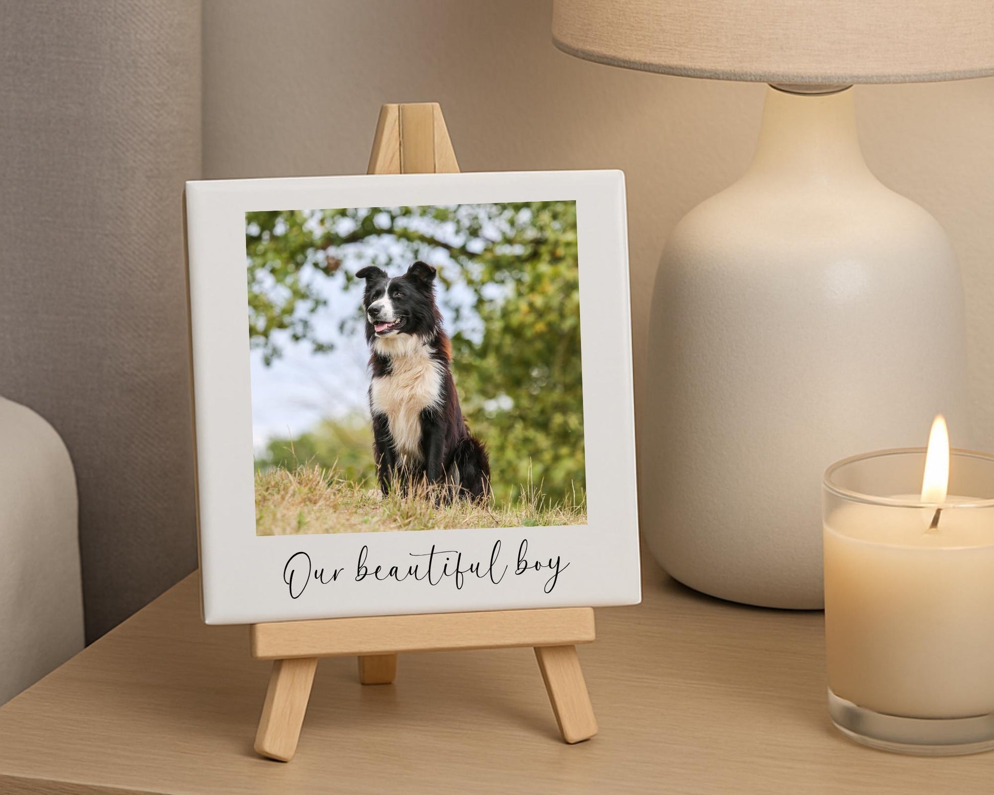 Personalised Pet Photo Ceramic Tile With Text Dog Gift
