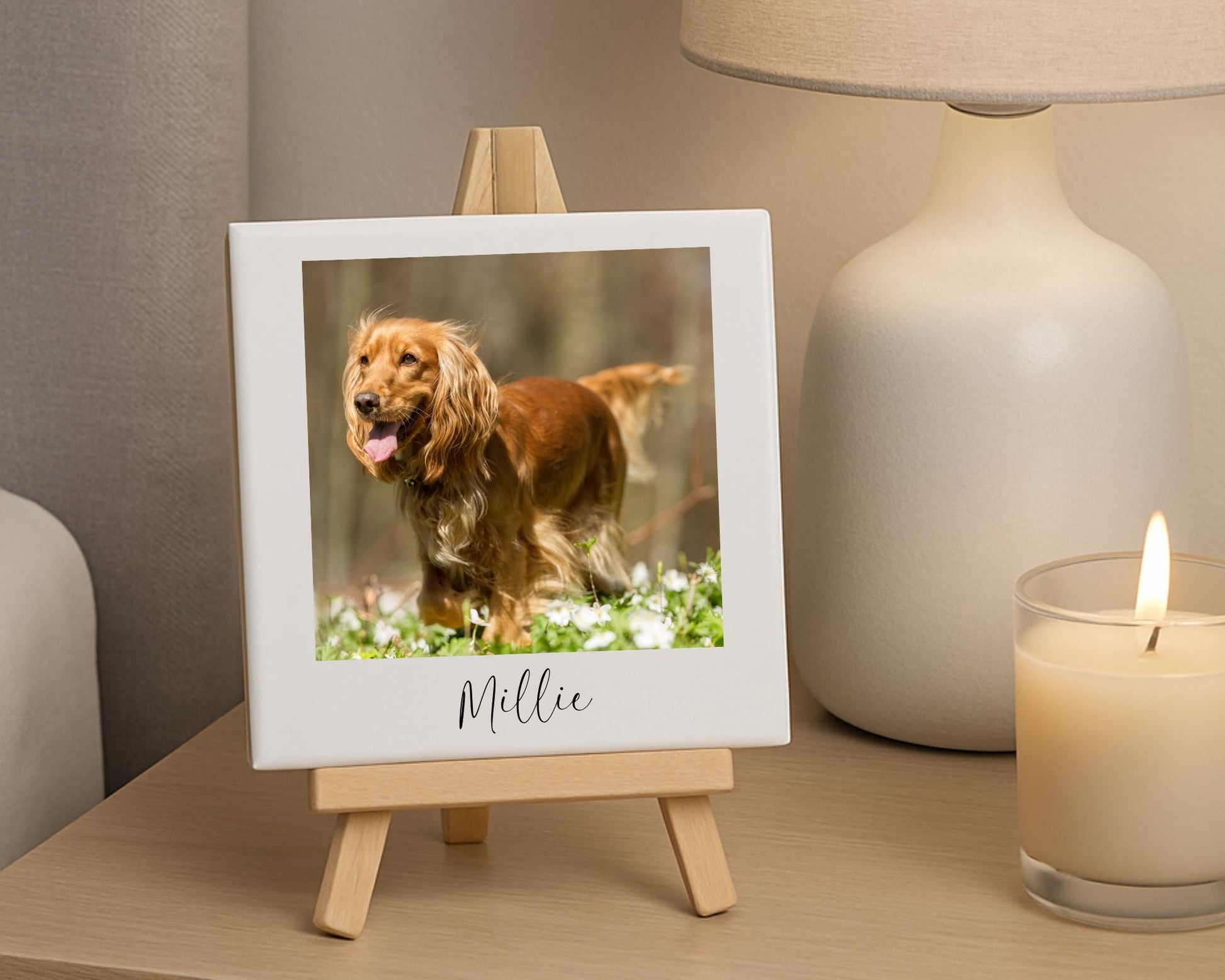 Personalised Pet Photo Ceramic Tile With Text Dog Gift