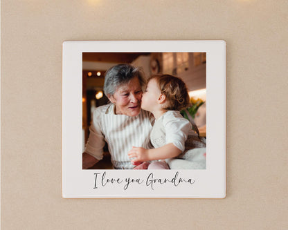 Personalised Grandparents Photo Tile Ceramic Custom Text Gift