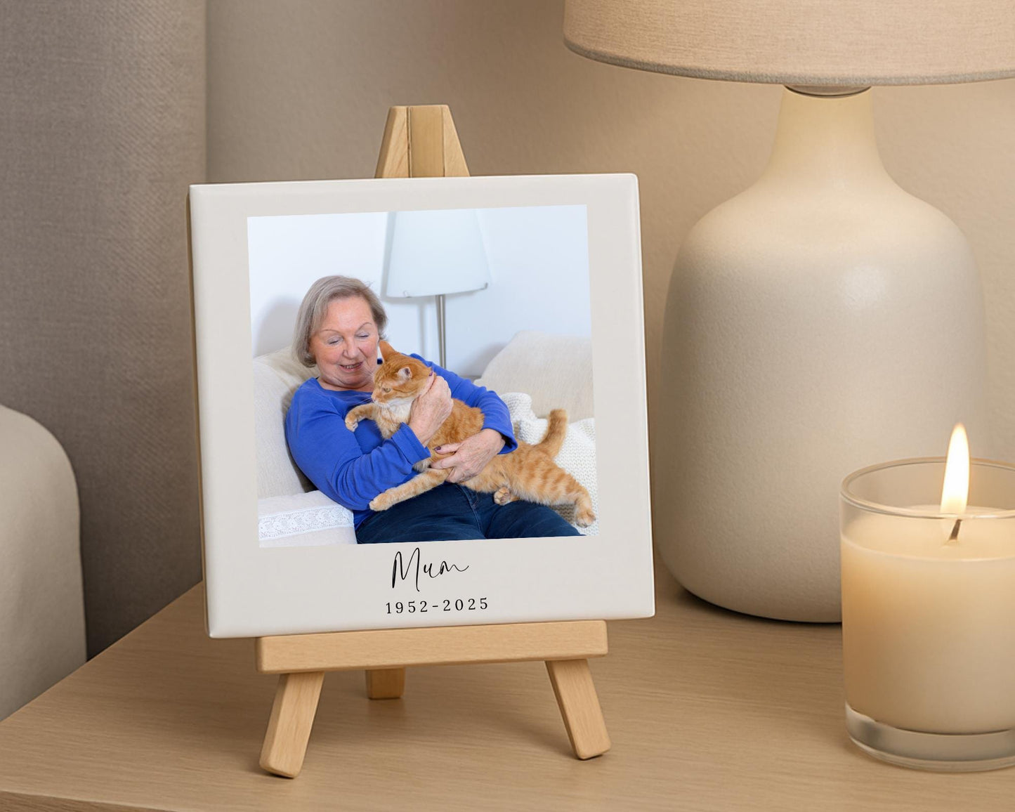 Personalised Memorial Ceramic Photo Tile With Text Polaroid Style Gift